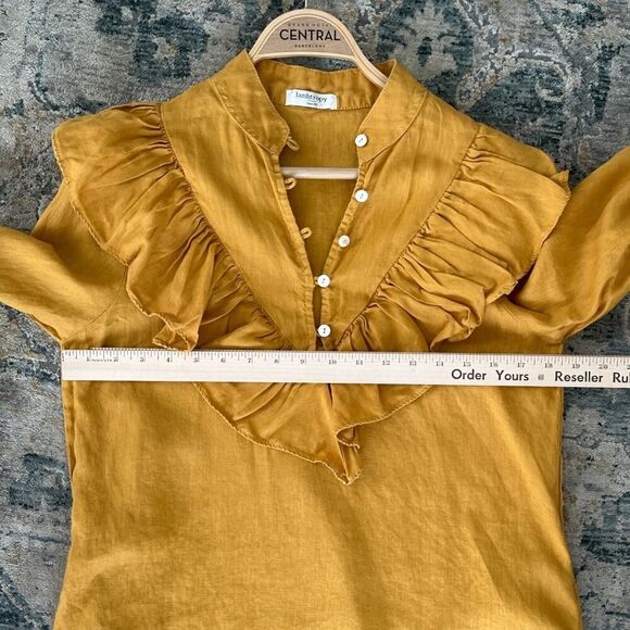 Lanhtropy Dress Womens XS Linen Tunic Flounce Victorian Boho Chic Rustic Mustard - Picture 9 of 9